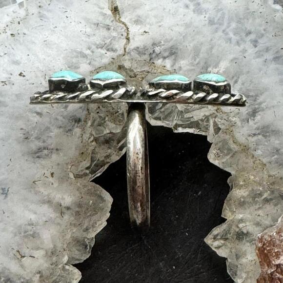 Vintage Native American Silver Turquoise Cluster Ring Size 7 For Women - Picture 6 of 10